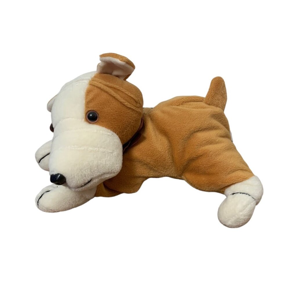 TL Toys Dog Plush Puppy Stuffed Animal Bean Bag Tan White Floppy Toy Pink Eyes